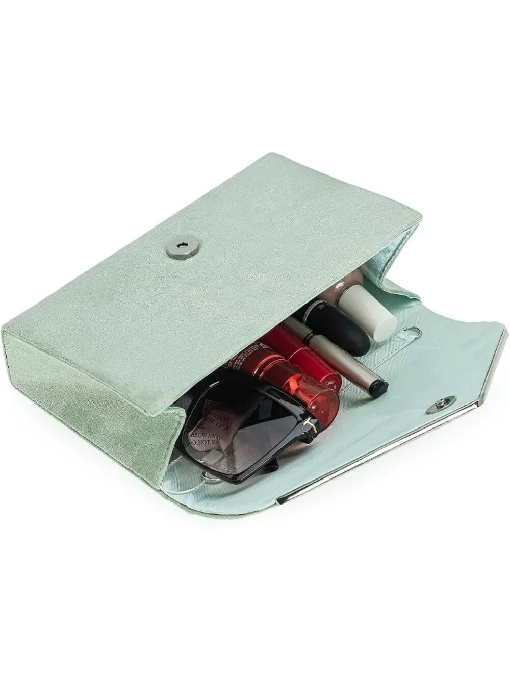 👜 Women's Mint Faux Suede Clutch Bag Elegant Metal Binding Evening Purse